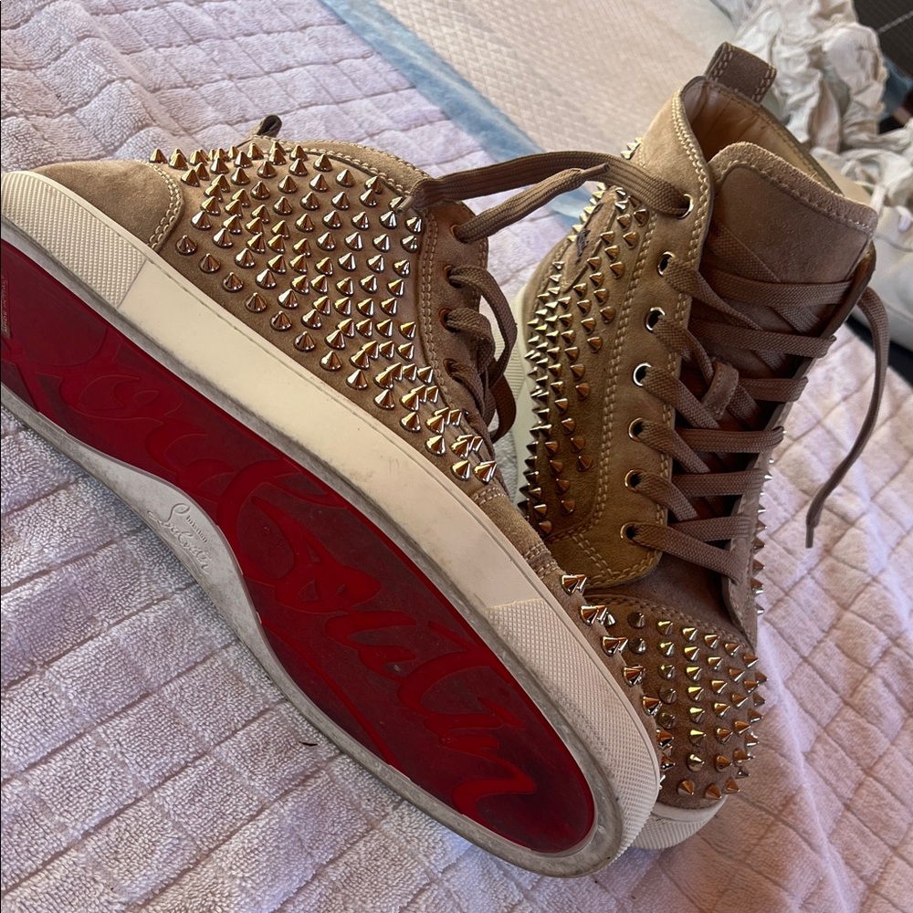 Christian Louboutin Tan Spiked Sneakers